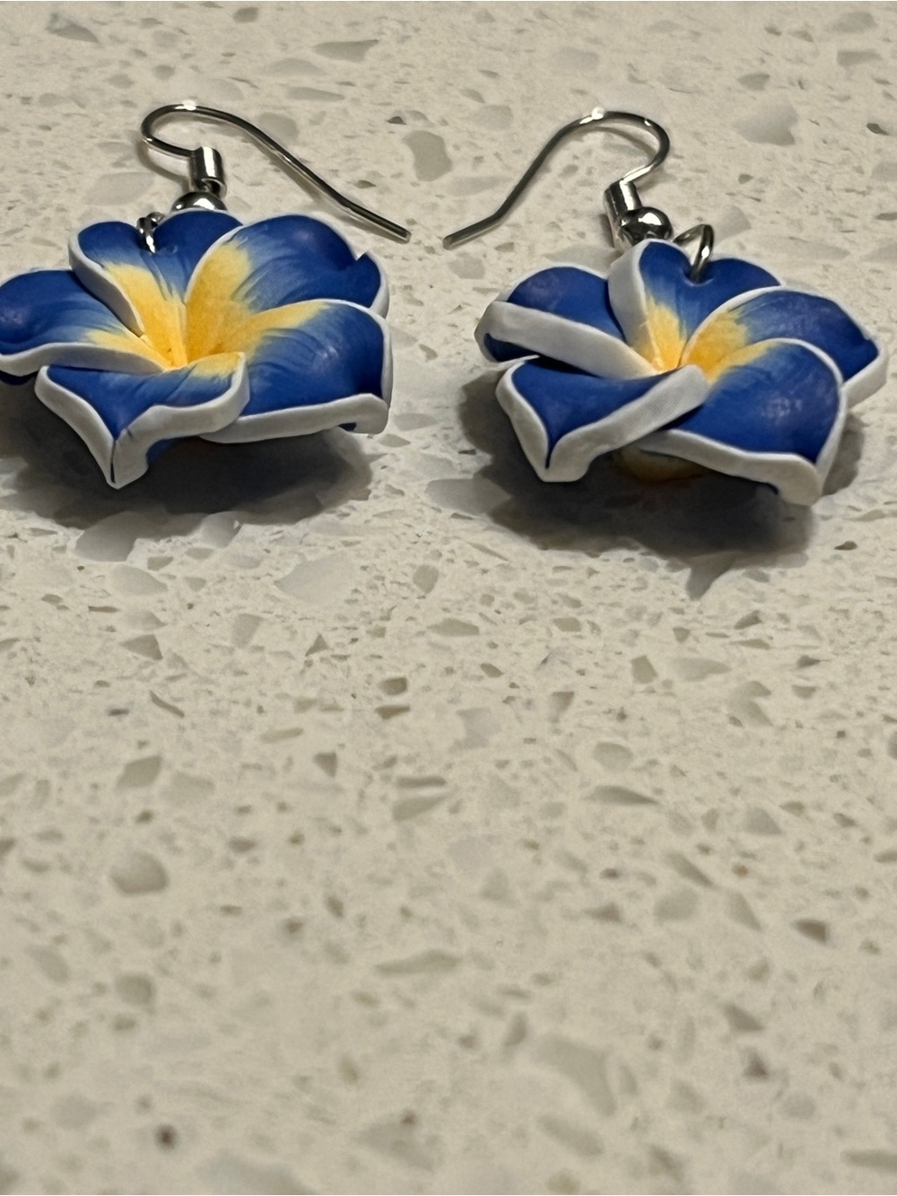 Blue & Yellow Plumeria Flower Drop Earrings - Women Jewelry - Picture 4 of 9